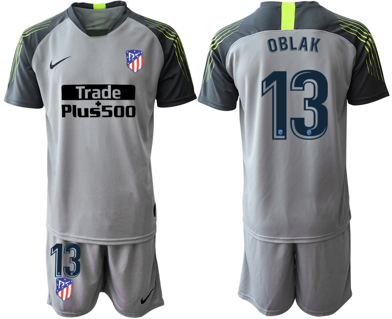 Men 2020-2021 club Atletico Madrid grey goalkeeper #13 Soccer Jerseys